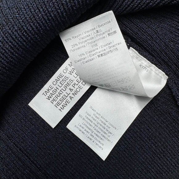 NWT GANNI Dress Dark Navy V-Neck Wrap-effect Ribbed-knit Mini Skirt Size M - Picture 12 of 13